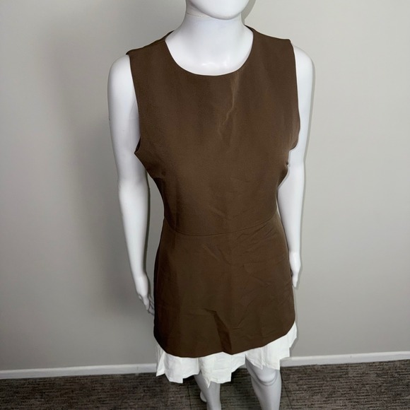 Commense Sleeveless Mini Dress Light Brown Fit Flare Pleated‎ Skirt Party S - Picture 7 of 11